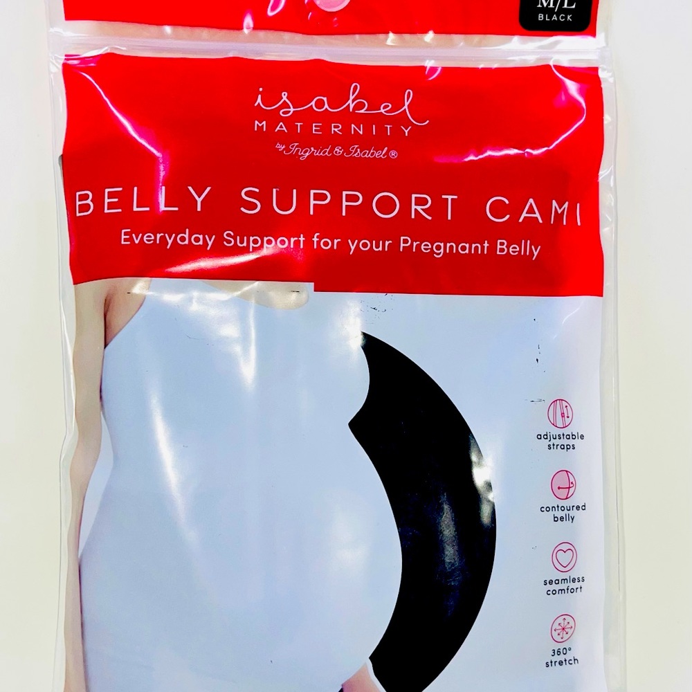Ingrid & Isabel Maternity Belly Support Cami for Pregnant Belly M/L Black NEW
